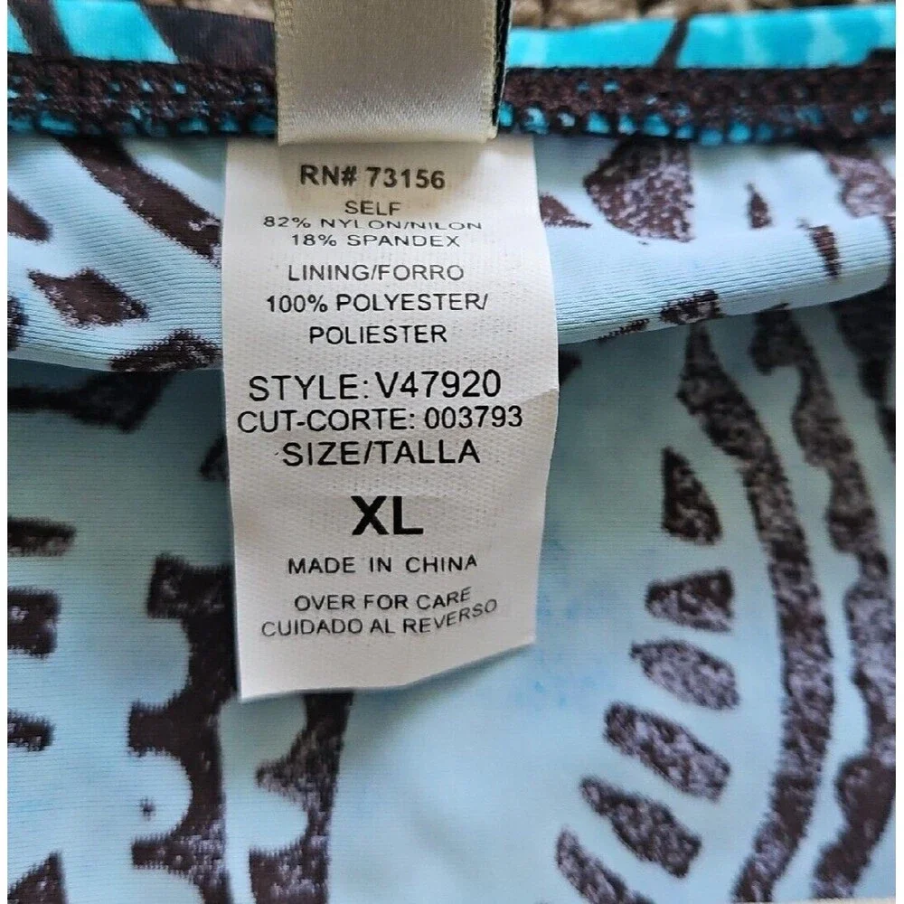 NWT 24th & Ocean Turquoise Brown Mid Waist Skirted Hipster Bikini Swim Bottom XL - Picture 5 of 10